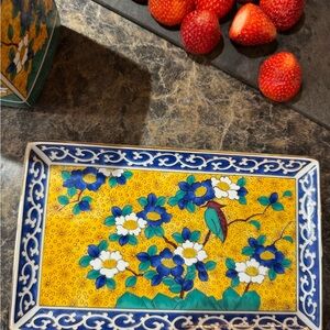 RARE VINTAGE SET  Vibrant Floral Ceramic Tray